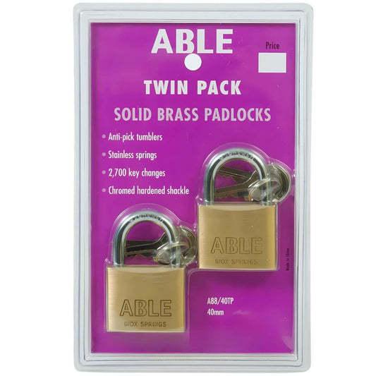 ABLE 40mm Brass Padlock Twin Pack