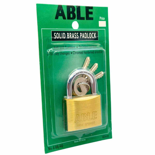 ABLE 40mm Brass Padlock 3 Keys Anti-Pick