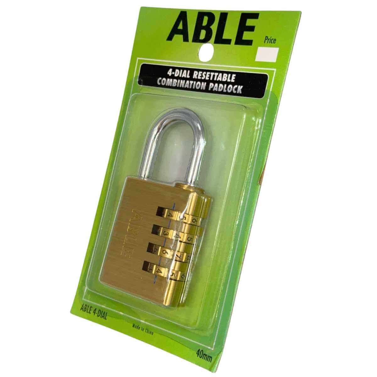 ABLE 40mm Resettable Combination Padlock 4 Digit