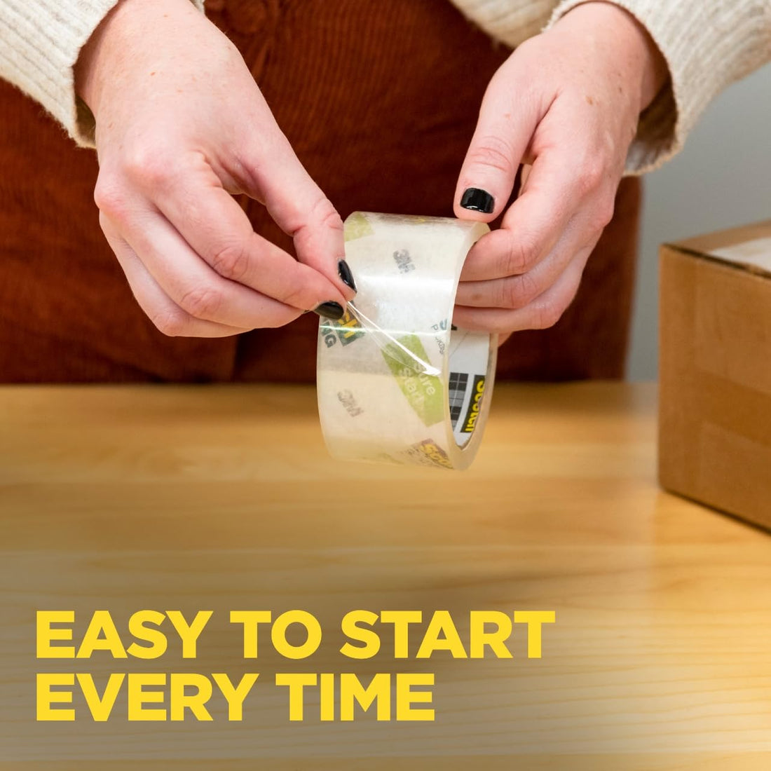 Scotch Sure Start Packing Tape on Dispenser, Quiet Unwind and Easy Start