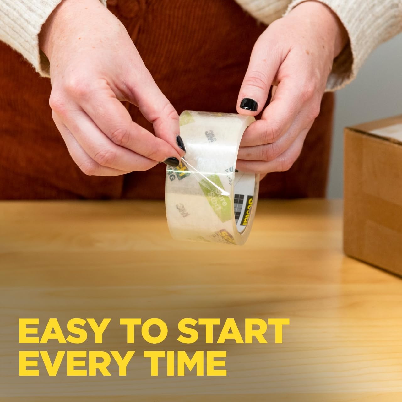 Scotch Sure Start Packing Tape on Dispenser, Quiet Unwind and Easy Start