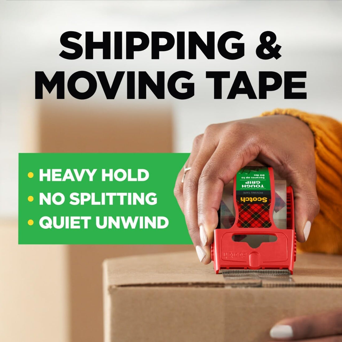 Scotch Tough Grip Moving Packing Tape on Dispenser, Secures Boxes up to 80 Pounds