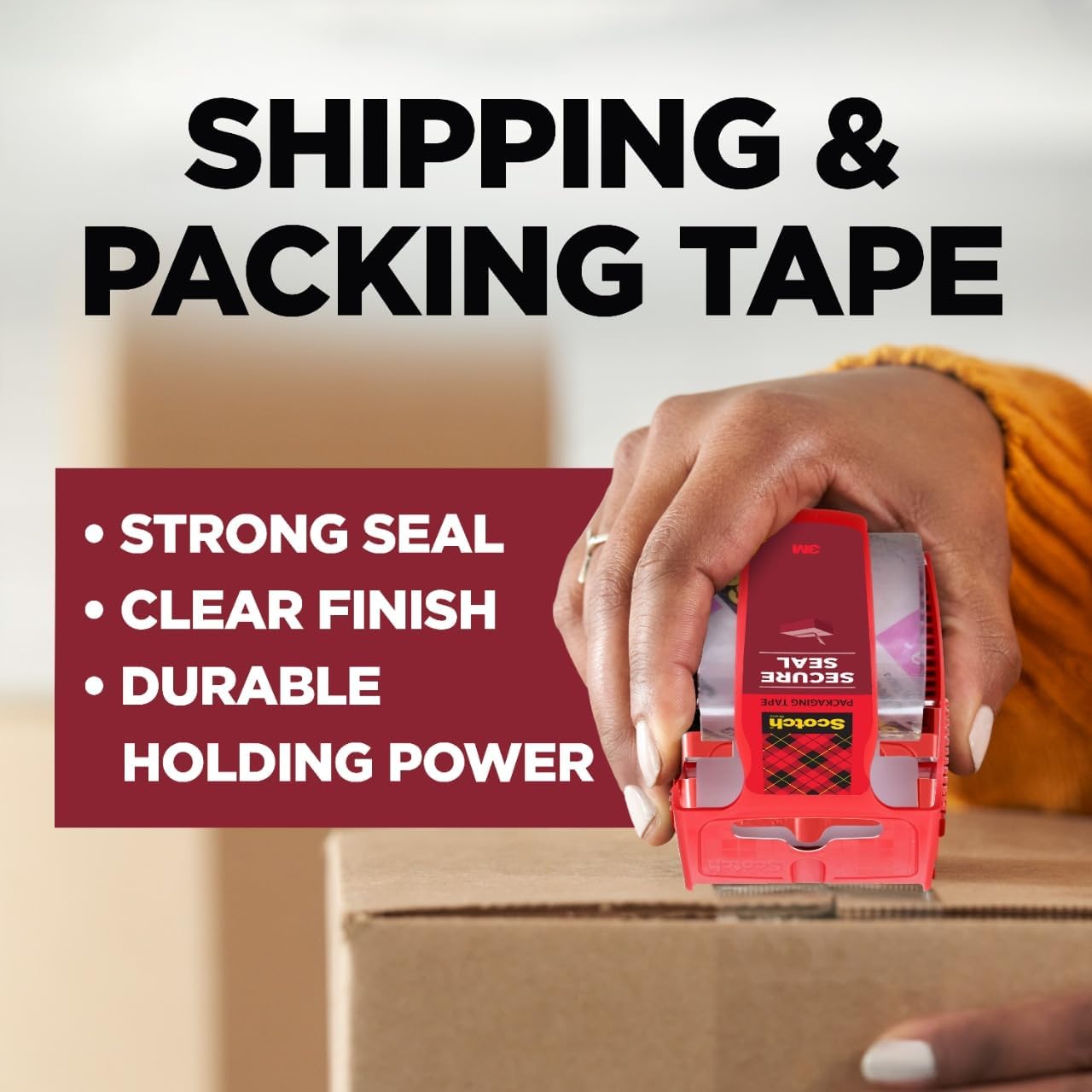Scotch Secure Seal Packing Tape, Ultra Clear, Reliable and Durable Seal