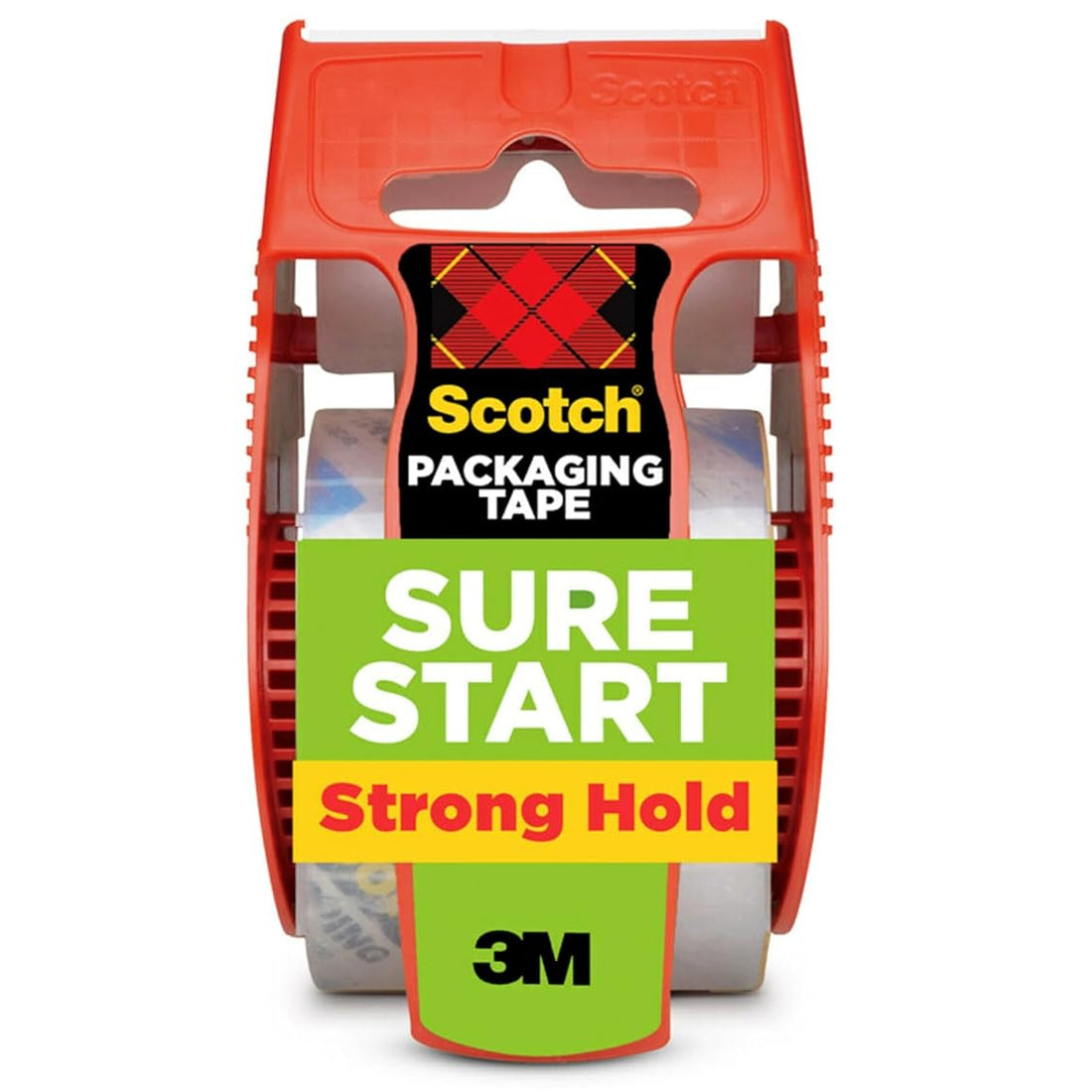 Scotch packaging tape with 'Sure Start' and 'Strong Hold' labels on a white background