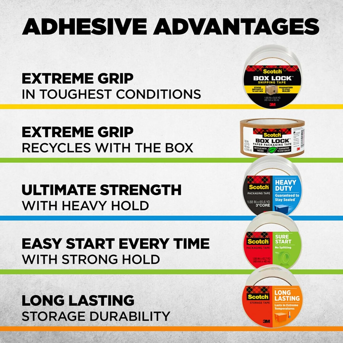 Scotch Box Lock Packing Tape on Dispenser, Extreme Grip Box Tape