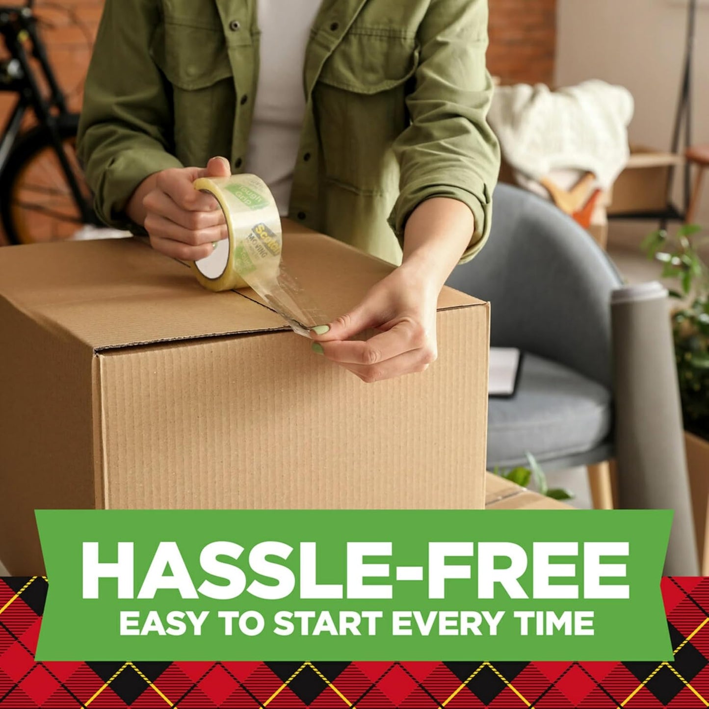 Scotch Tough Grip Moving Packing Tape on Dispenser, Secures Boxes up to 80 Pounds