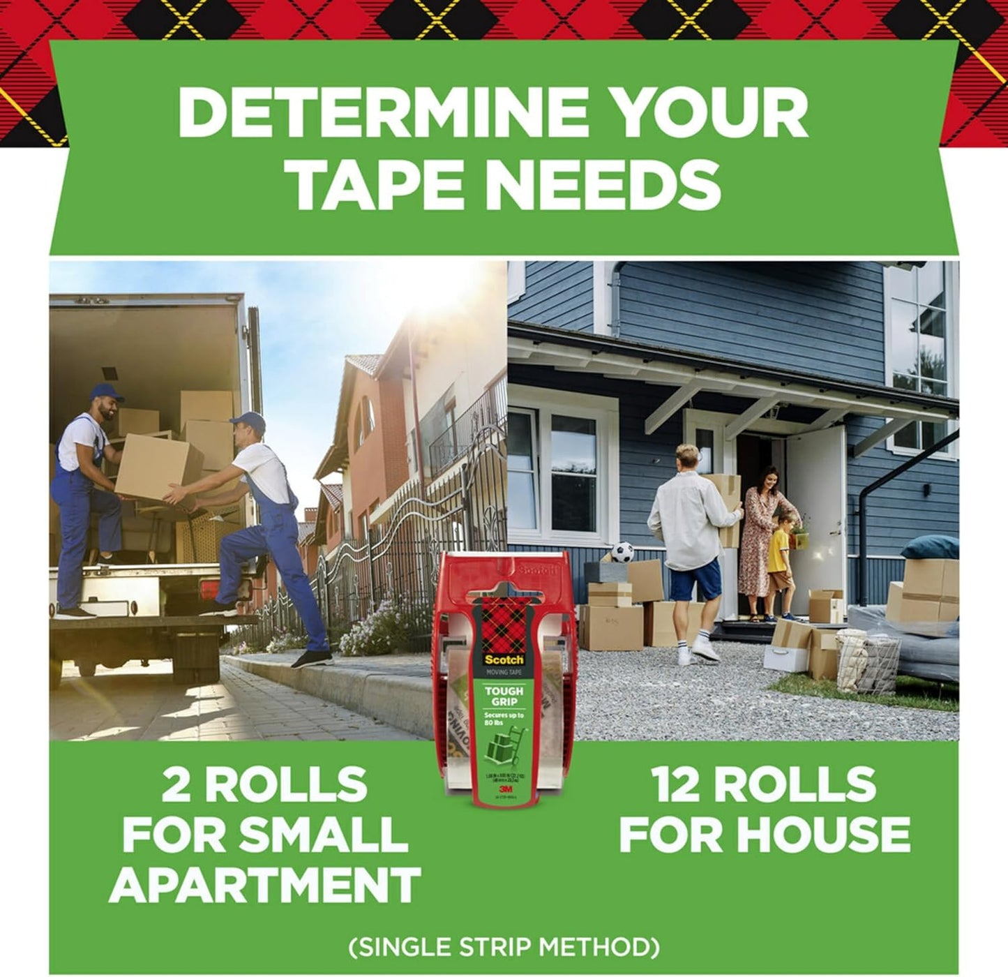 Scotch Tough Grip Moving Packing Tape on Dispenser, Secures Boxes up to 80 Pounds