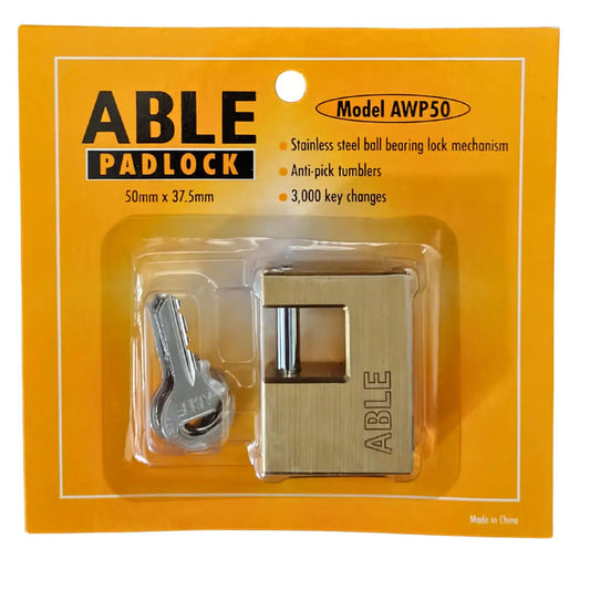 ABLE 50mm Brass Padlock 3 Keys Anti-Pick