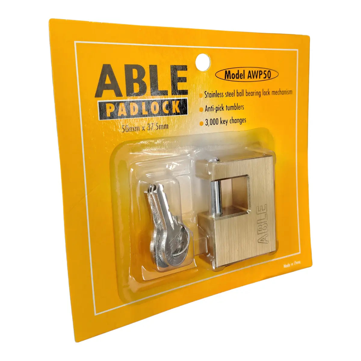 ABLE 50mm Brass Padlock 3 Keys Anti-Pick