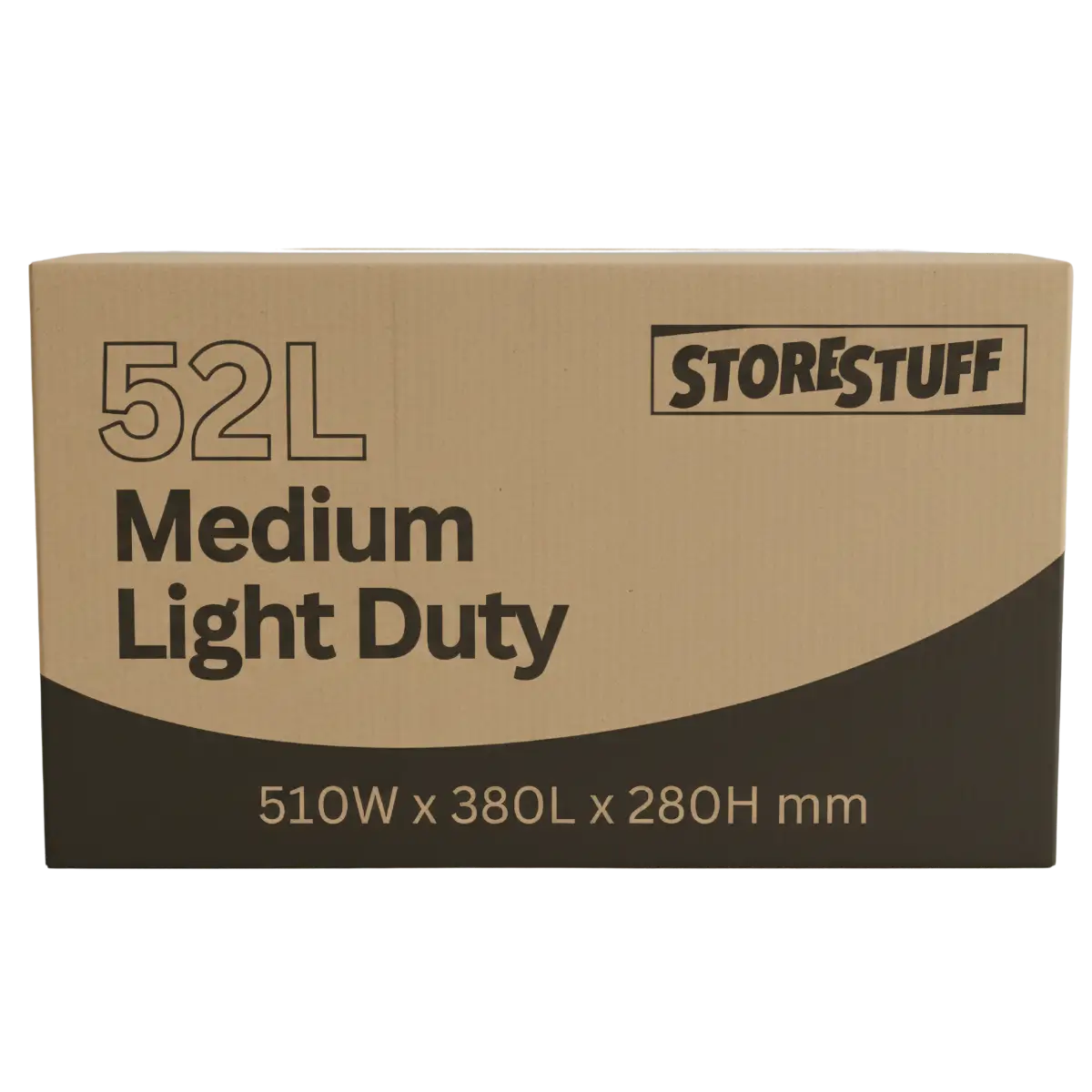 Cardboard box with 'Storestuff' branding and product details on a white background